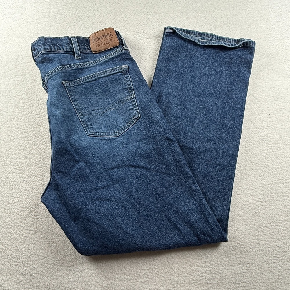 Levis Strauss Signature‎ Jeans Mens 42(act 40)x32 Blue Denim Stretch Relaxed Fit